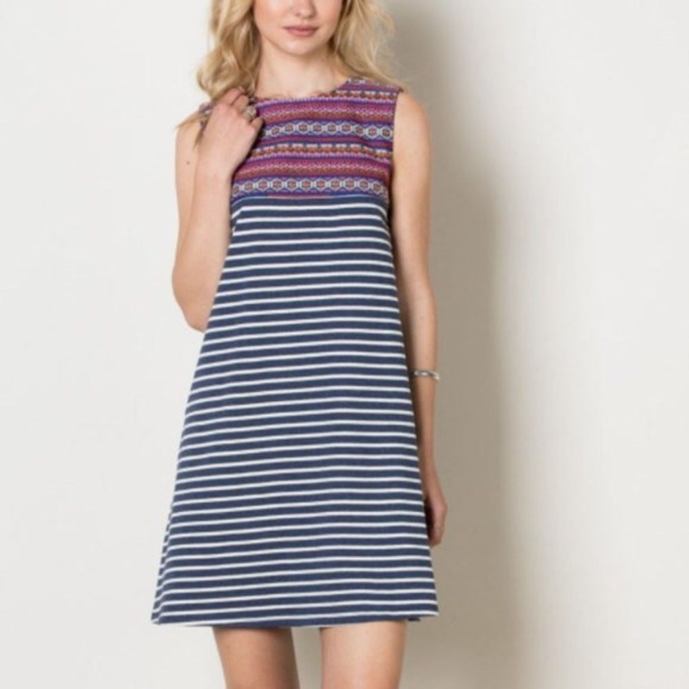 THML ANTHROPOLOGIE STRIPED EMBROIDERED MINI DRESS